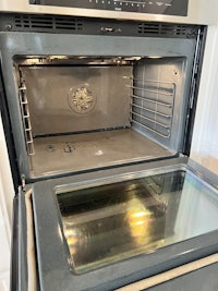 a microwave oven with the door open